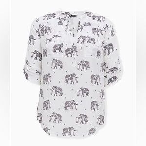 HARPER - WHITE CHALLIS ELEPHANT PRINT PULLOVER BLOUSE